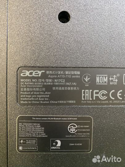 Ноутбук Acer A715 71g i7/8/1000hdd/gtx1050