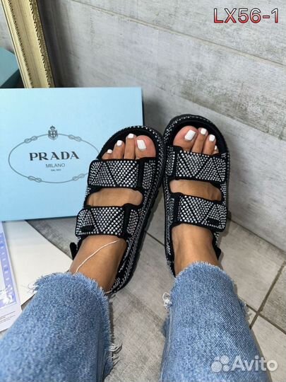 Сандали Prada черные со стразами р. 36-40