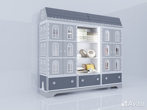 Шкаф в детскую брио домик с окошками К-11