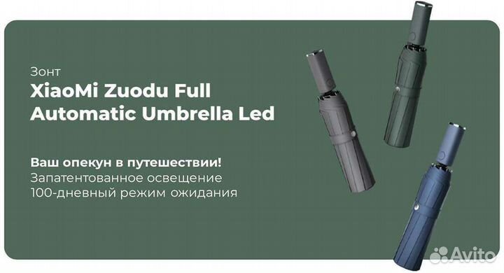 Зонт Xiaomi Zuodu Full Atumatic Umbrella Led Green