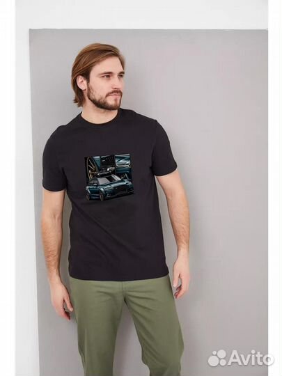 Мужская черная футболка с рисунком Audi хлопок