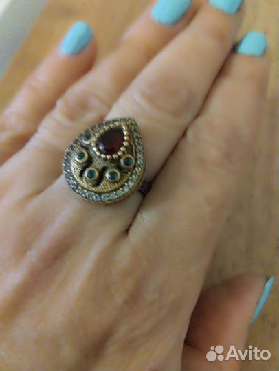 Серебряное кольцо Рубин изумруд сапфир