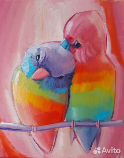 Картина маслом Радужные неразлучники