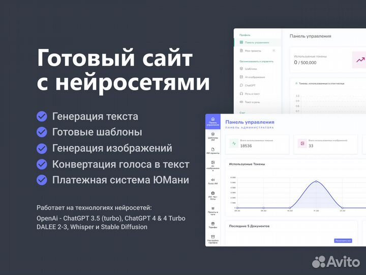 Готовый сайт с нейросетями chatgpt 4 + dalee 3