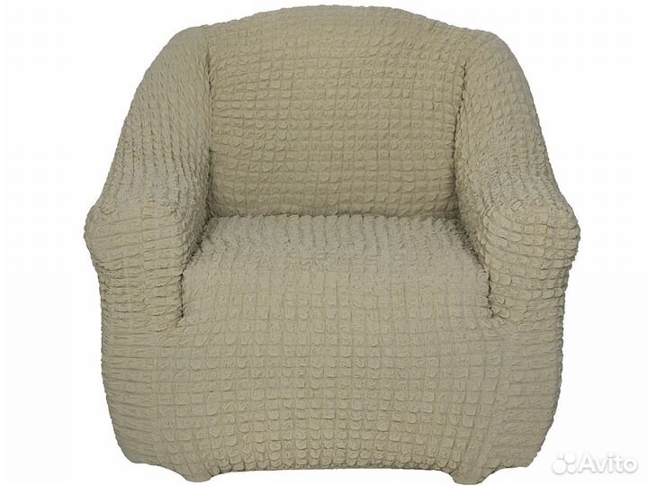 Чехол на кресло без оборки однотонный, Бежевый