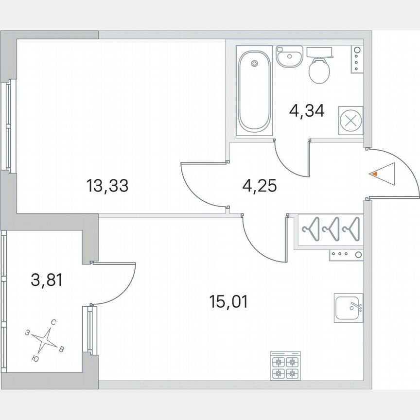 1-к. квартира, 38,8 м², 1/4 эт.