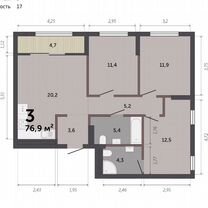 3-к. квартира, 76,9 м², 3/17 эт.