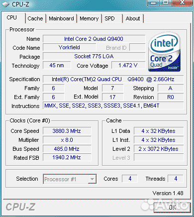 Intel Core 2 Quad Q9400 (Xeon L5420)