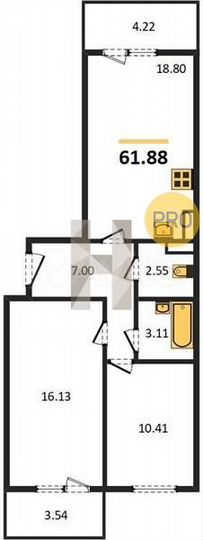 2-к. квартира, 61,9 м², 9/10 эт.