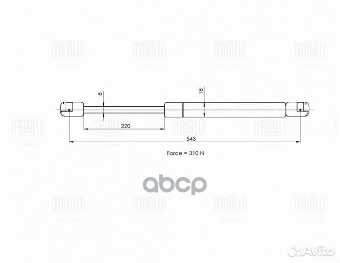 Упор газовый (амортизатор) капота trialli GS 21