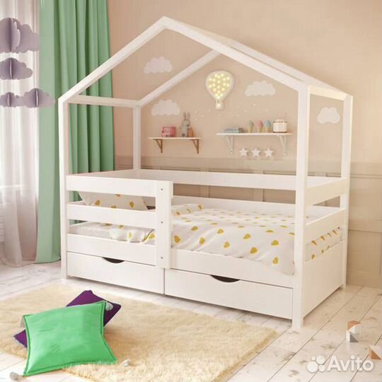 Кроватка MY place высокий бортТеремок из натуральн