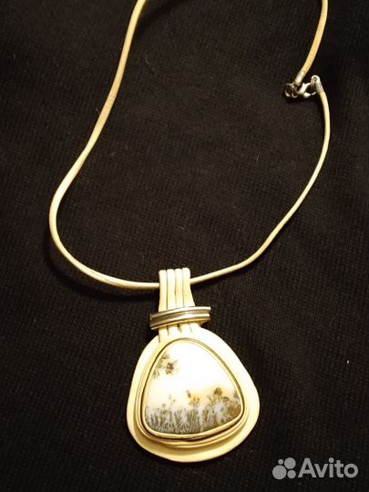 Авторское колье Моховый агат и натуральная кожа