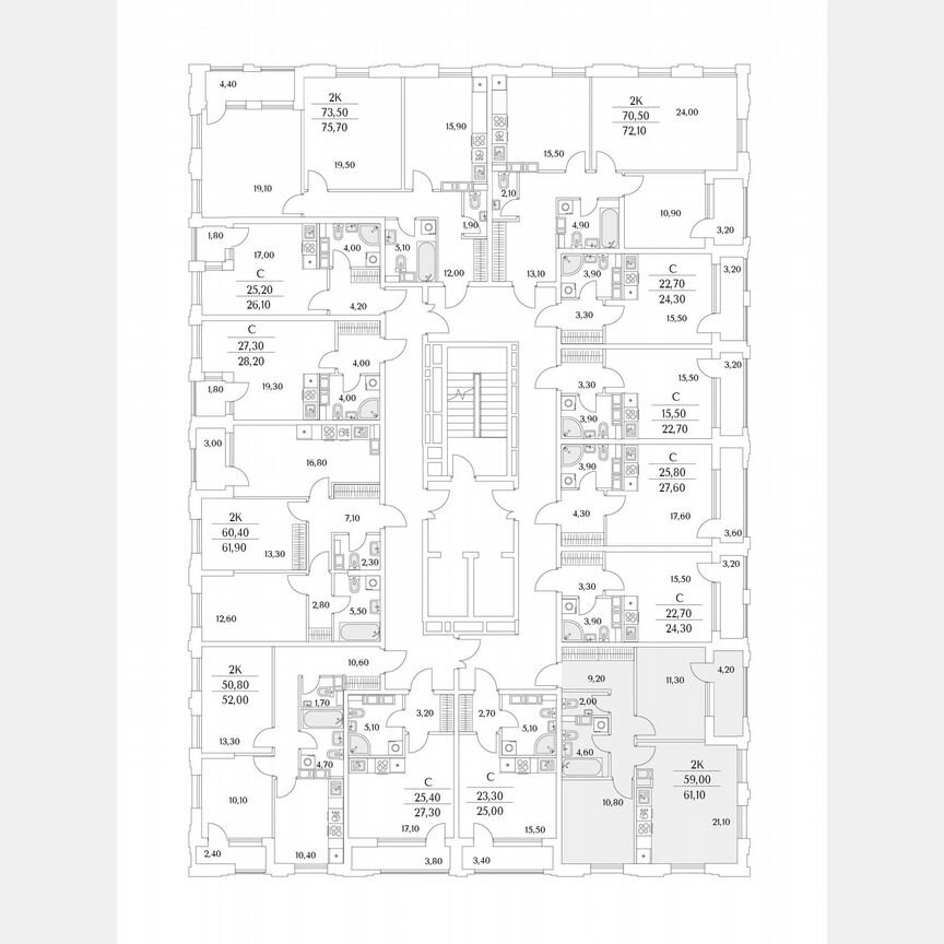 2-к. квартира, 60,6 м², 13/13 эт.