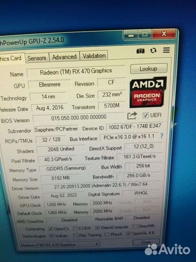 Видеокарта Saphire nitro+ RX470 8гб