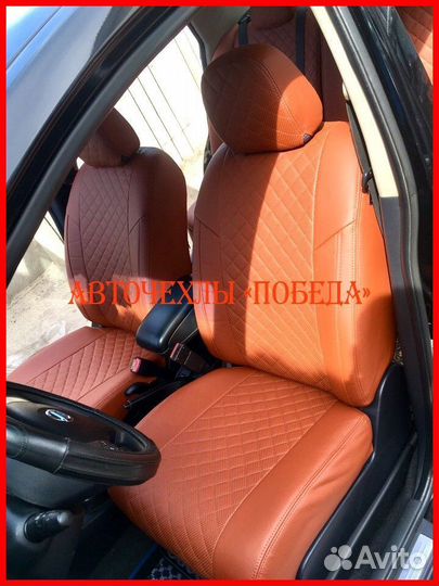 Чехлы Nissan Tiida из экокожи коричневые Ромб