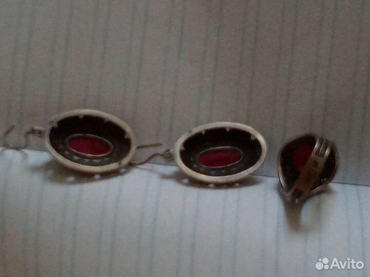 Старинные серебряные серьги 875 проба и кольцо