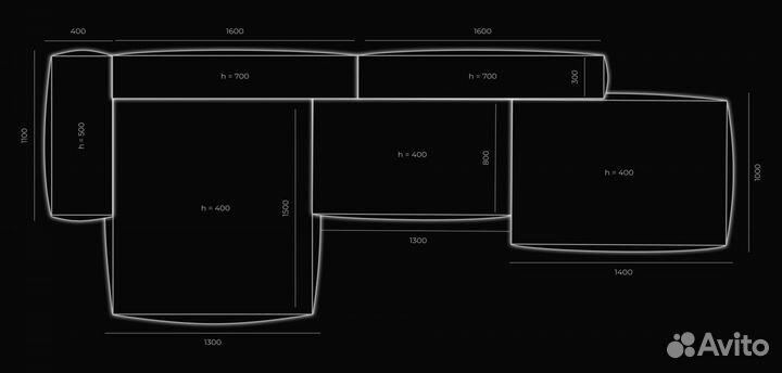Диван со спальным местом 4400х1800 мм