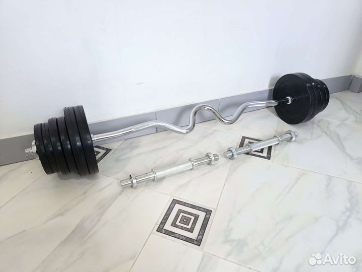 Штанга EZ + гантели Набор 44кг обрезиненные диски