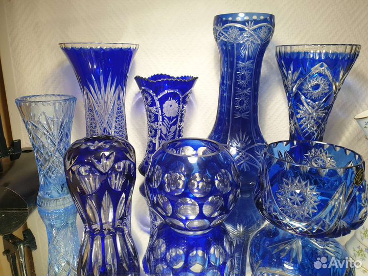 Вазы. Кобальтовый цветной хрусталь. Германия