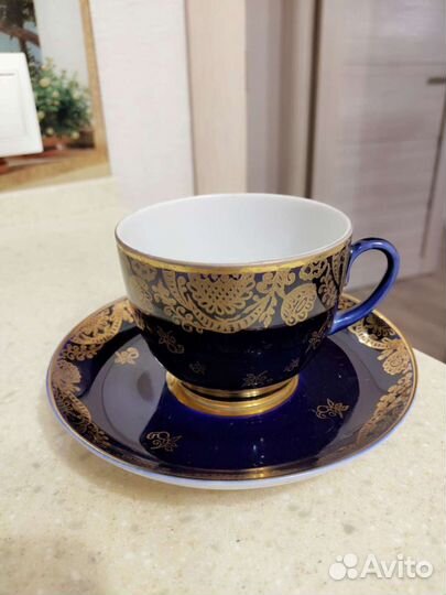 Чайная пара лфз кобальт позолота