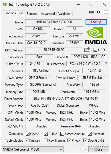 Видеокарта Nvidia GeForce GTX 660