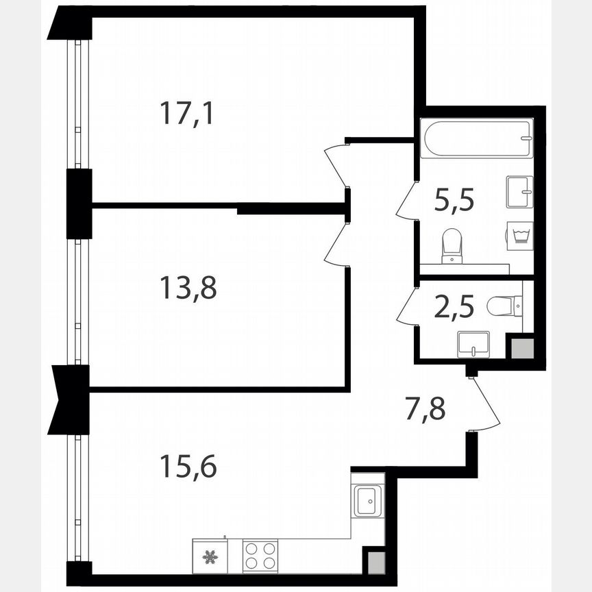 2-к. квартира, 62,3 м², 4/24 эт.