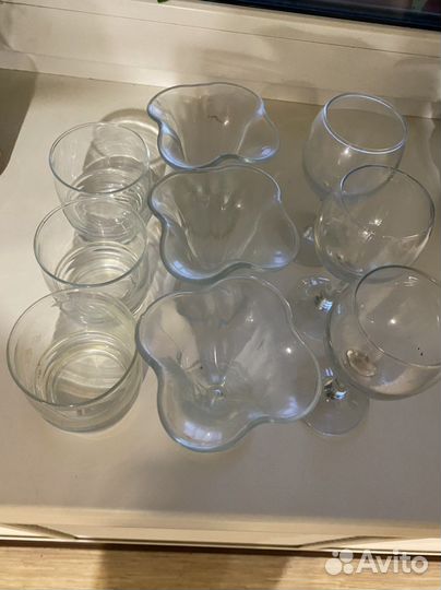 Бокалы, чайные пары,стаканы,креманки,ложки