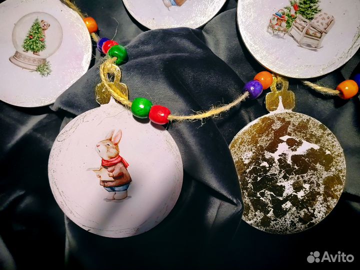 Деревянная гирлянда, флажки на ёлку