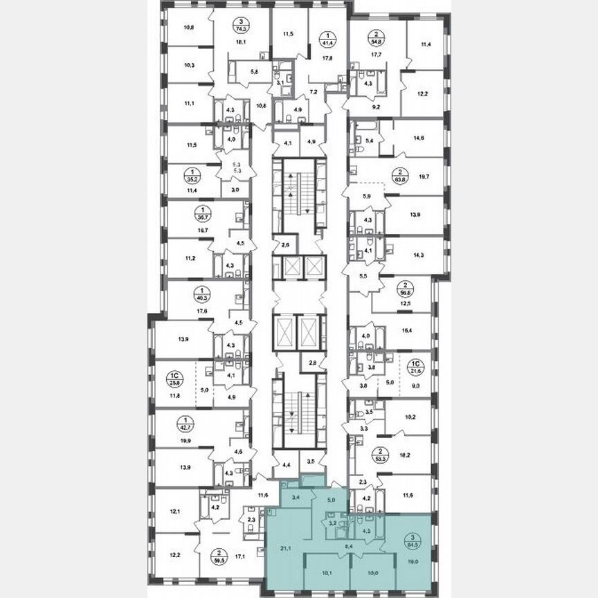 3-к. квартира, 84,5 м², 3/20 эт.