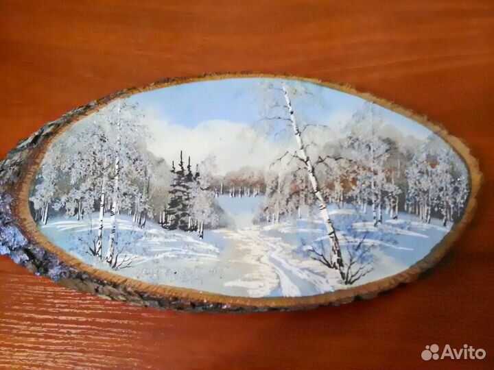 Картина на срезе дерева