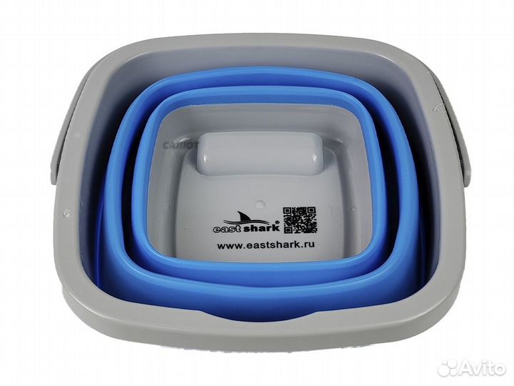 Ведро для прикормки East Shark складное синее 5л
