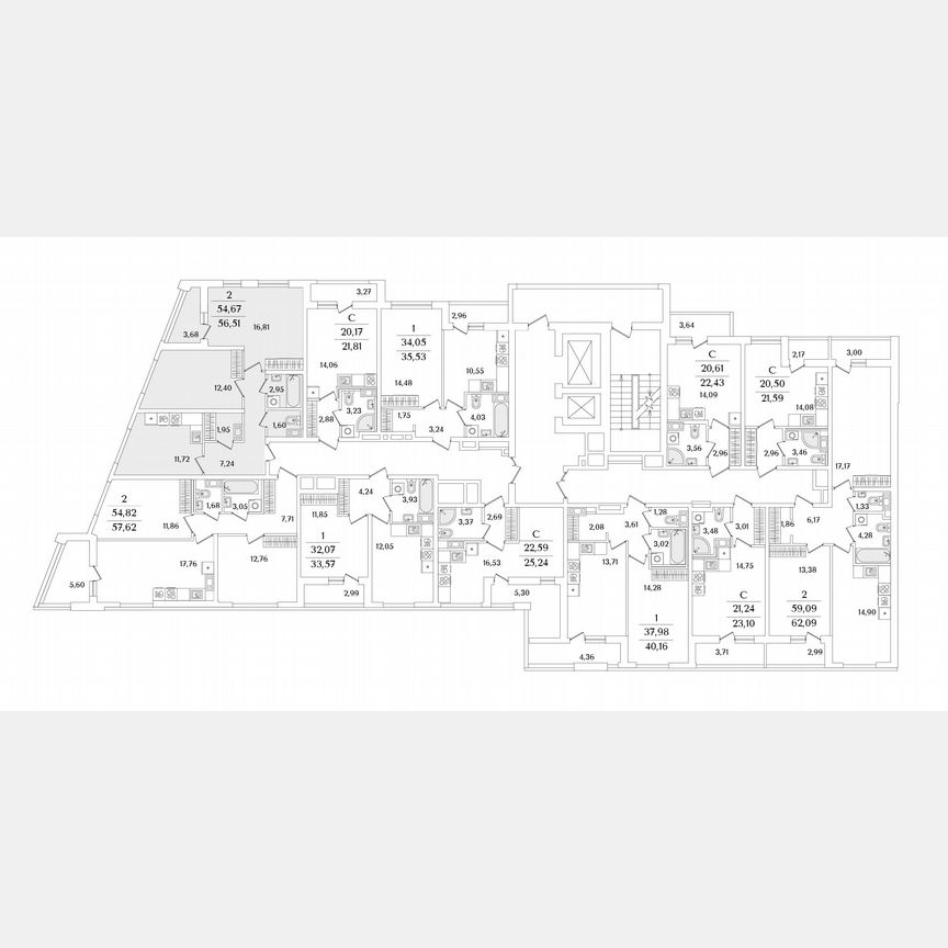 2-к. квартира, 56,5 м², 7/17 эт.