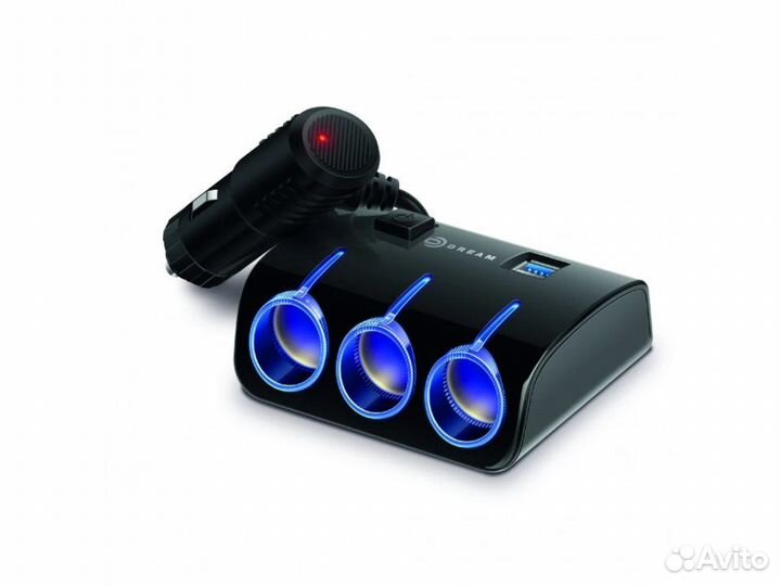 Разветвитель прикуривателя на 3 гнезда +2USB dream
