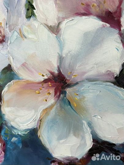 Картина маслом белые цветы яблони