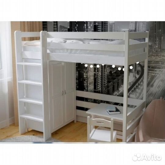 Кровать чердак детская со шкафом