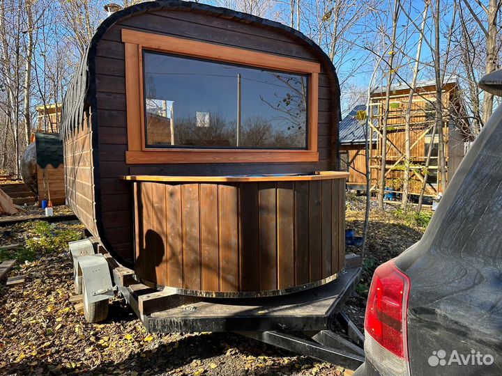 Баня бочка с купелью на прицепе в аренду