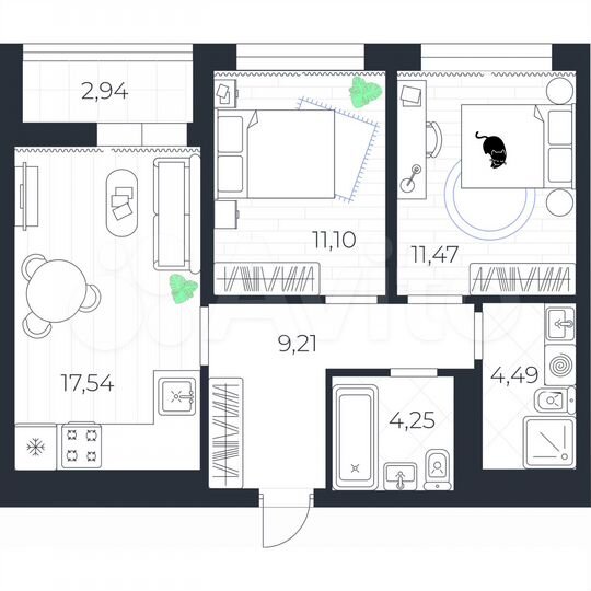 2-к. квартира, 59,5 м², 10/10 эт.