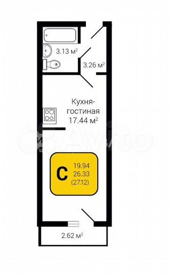 Квартира-студия, 27,1 м², 23/27 эт.