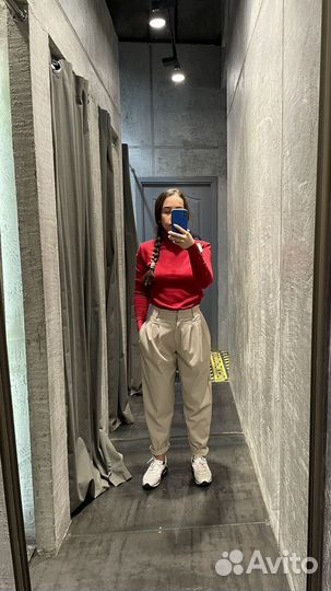 Брюки кожаные бежевые