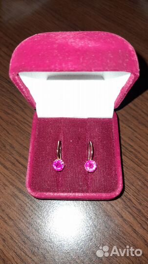 Золотые серьги СССР с рубином