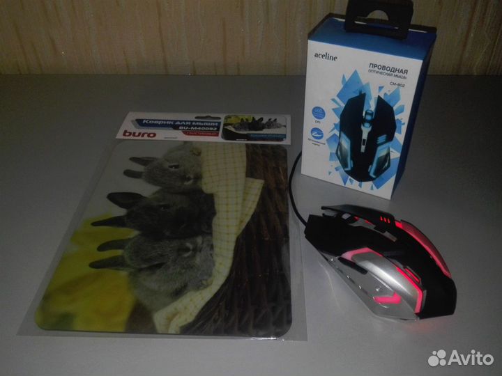 Новая Игровая Светодиодная Мышь +Коврик, 6-кнопок