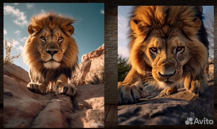Картина лев и львица на холсте