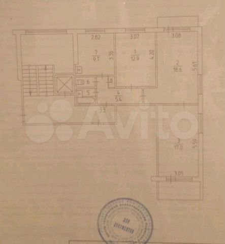 Комната 35,6 м² в 3-к., 9/9 эт.