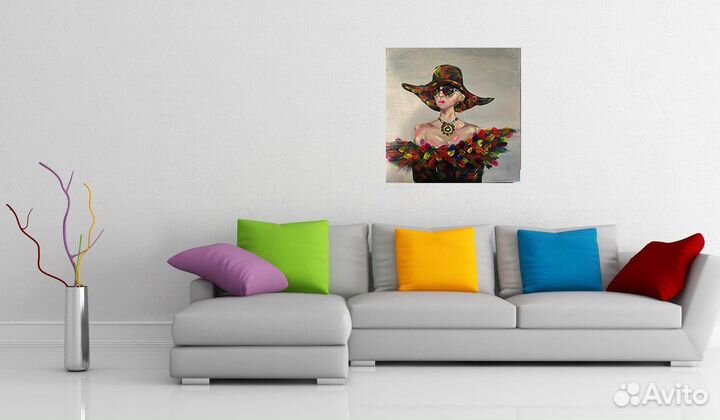 Картина акрилом дама в шляпе