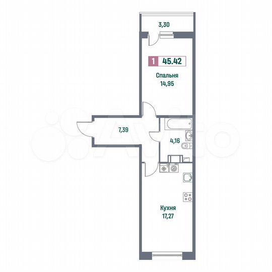 1-к. квартира, 45,4 м², 9/16 эт.