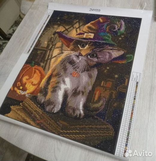 Алмазная мозаика без подрамника 40*50 Кот и тыква