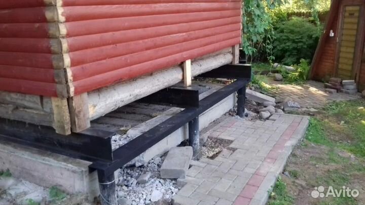 Ремонт фундамента и подъем дома заменов венцов