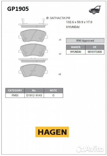 Sangsin brake GP1905 Колодки тормозные дисковые