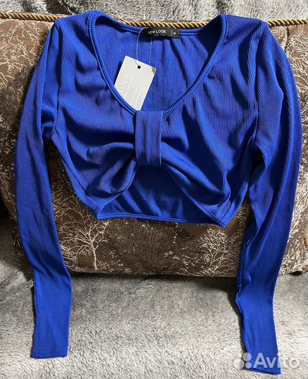 Топ (лонгслив) с узелком синий