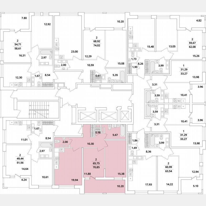 2-к. квартира, 70,9 м², 17/18 эт.